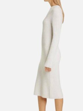 VINCE Wool Cashmere Neutral RIbbed Cozy Long Sleeve Midi Sweater Dress M 268